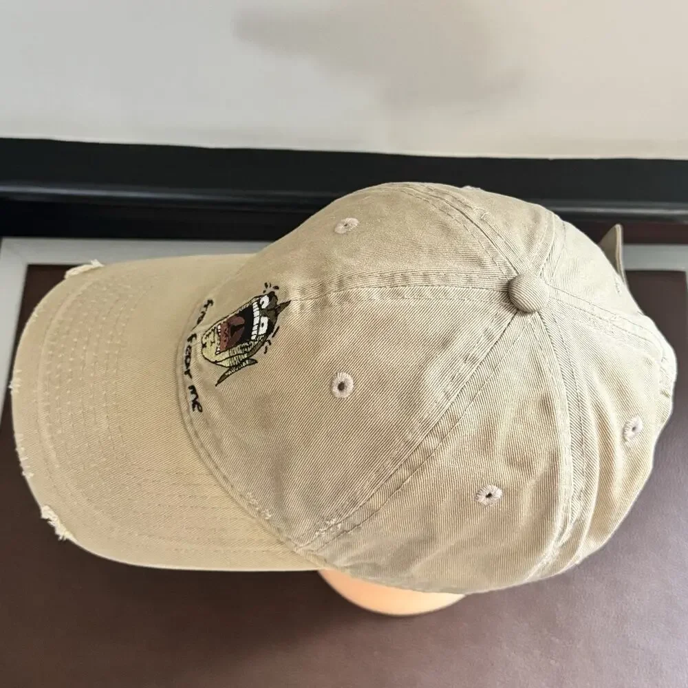 Fish Fear Me Bass Pro Shops Hat Distressed Fishing Cap Tan Adjustable